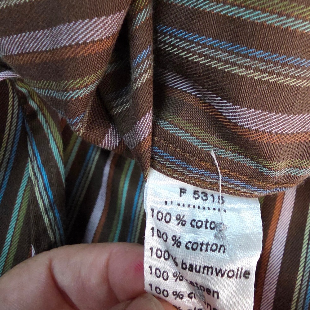 Lacoste Mens Brown Multi Color Striped Long Sleeve Button Down Shirt Size 45 XL - Picture 10 of 10